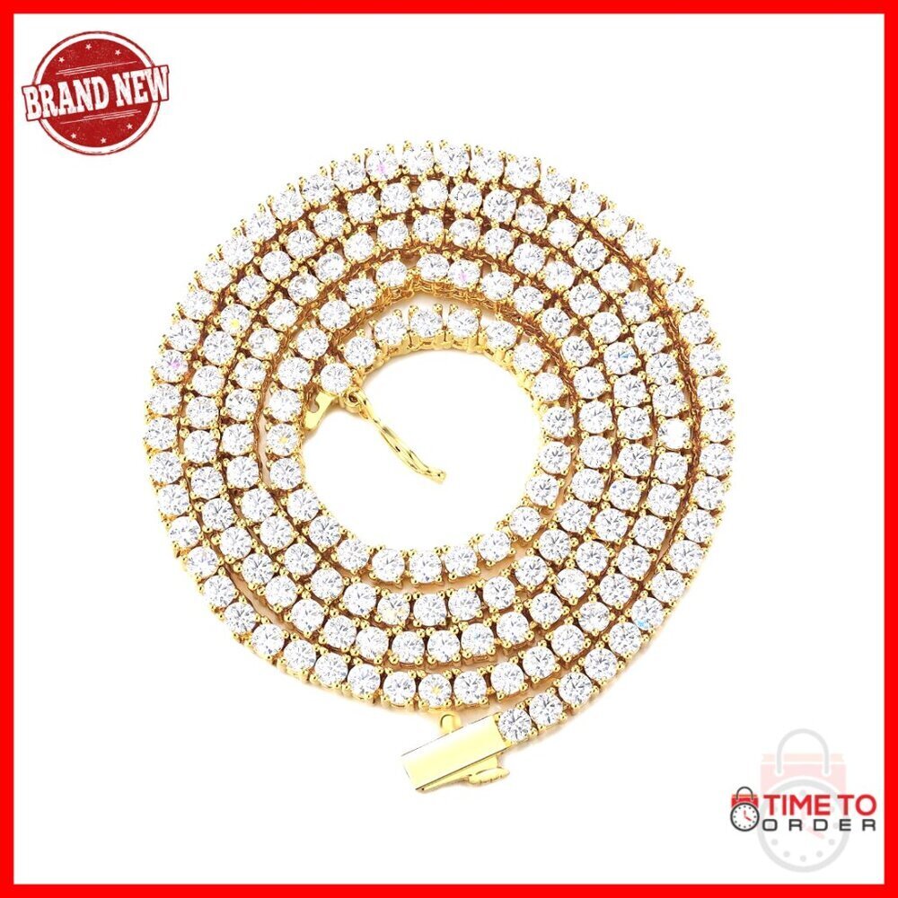 3mm-5mm Tennis Chain Necklace, 18K Gold Plated, Cubic Zirconia, 16-22 Inch